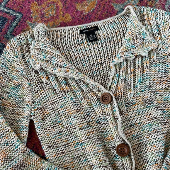 BCBGeneration | Women’s cream confetti open knit 3-button scalloped hem cardigan - Picture 8 of 16